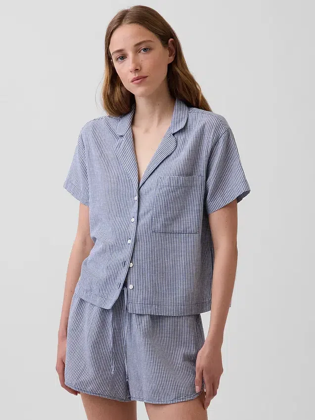 Camicia da pigiama oversize in garza stropicciata