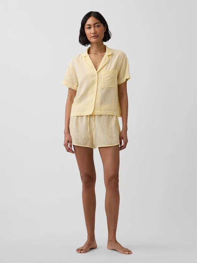 Camicia da pigiama oversize in garza stropicciata