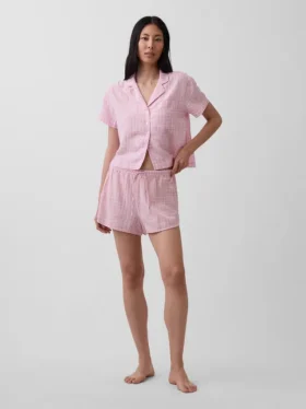 Camicia da pigiama oversize in garza stropicciata