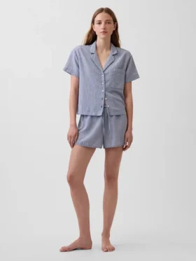 Camicia da pigiama oversize in garza stropicciata