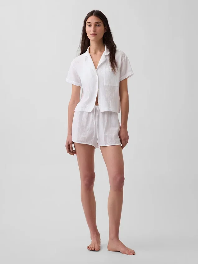 Camicia da pigiama oversize in garza stropicciata