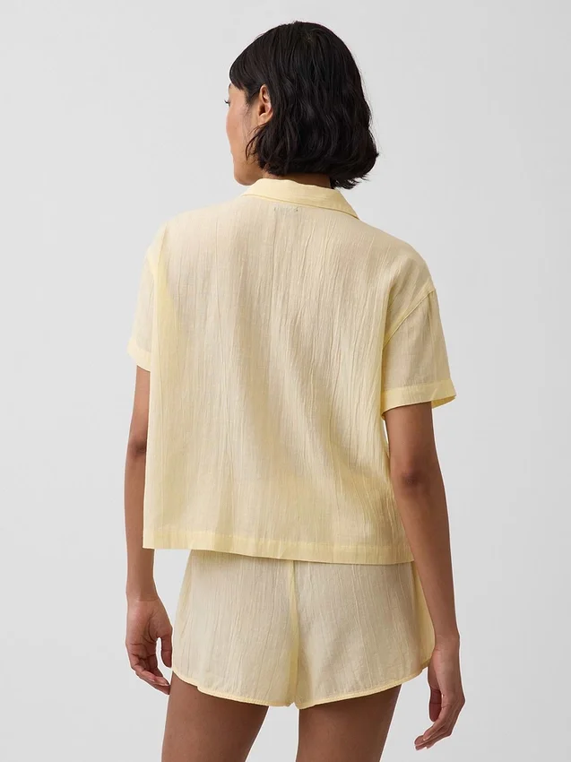 Camicia da pigiama oversize in garza stropicciata