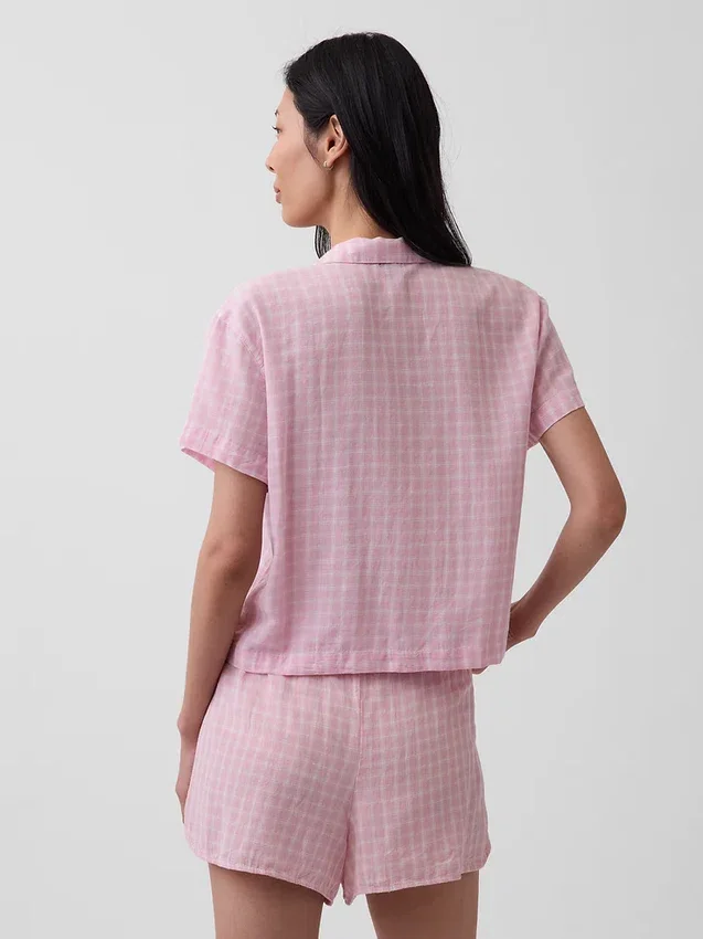 Camicia da pigiama oversize in garza stropicciata