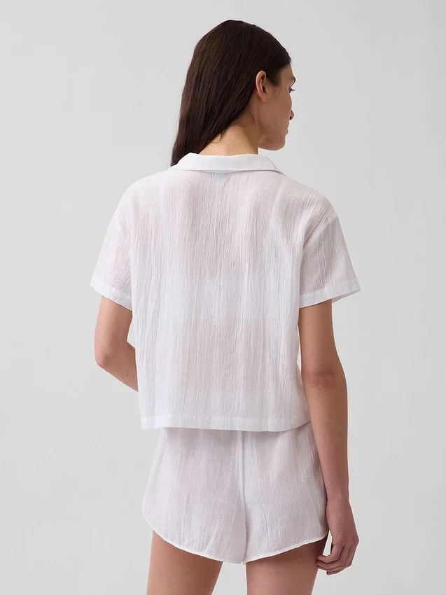 Camicia da pigiama oversize in garza stropicciata