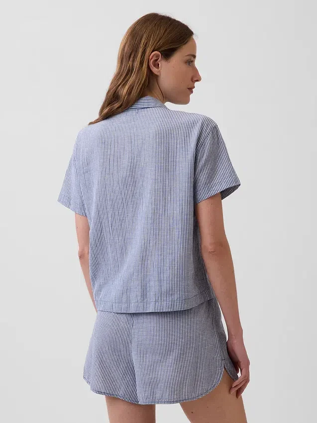 Camicia da pigiama oversize in garza stropicciata