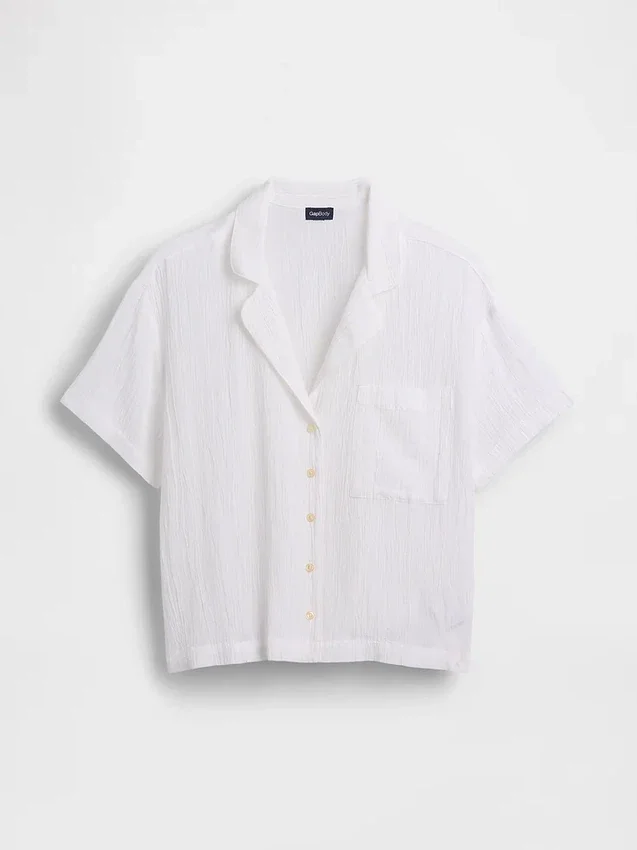 Camicia da pigiama oversize in garza stropicciata