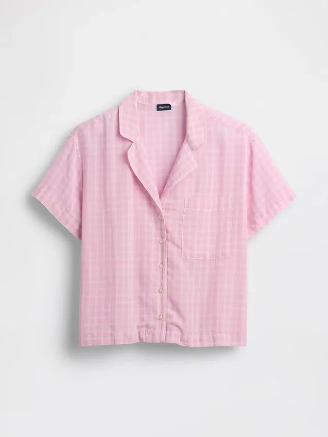 Camicia da pigiama oversize in garza stropicciata
