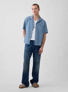 Camicia da resort in denim Dobby