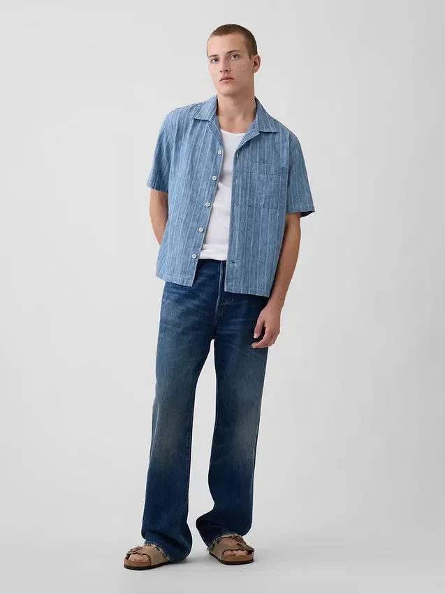 Camicia da resort in denim Dobby