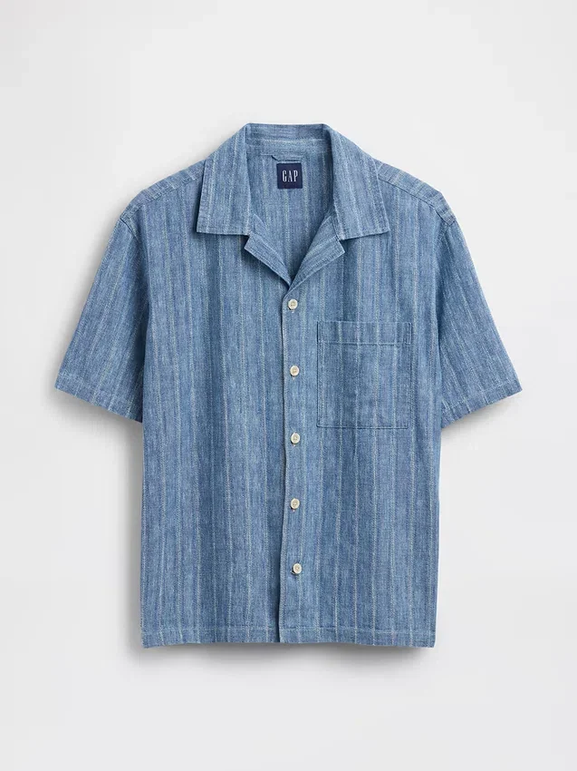 Camicia da resort in denim Dobby