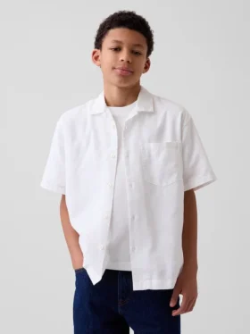 Camicia da vacanza in misto lino e cotone dal taglio morbido per bambini