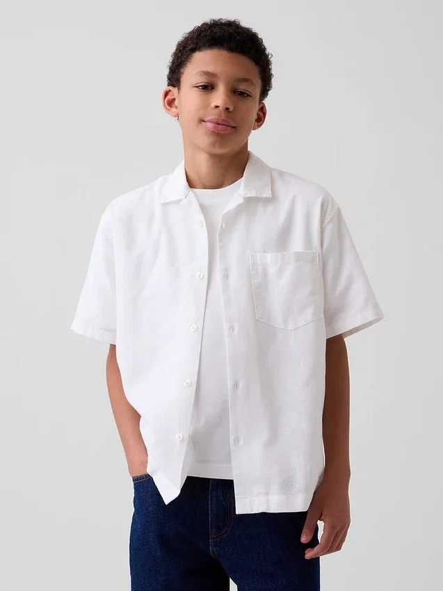 Camicia da vacanza in misto lino e cotone dal taglio morbido per bambini