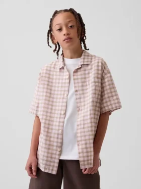 Camicia da vacanza in misto lino e cotone dal taglio morbido per bambini
