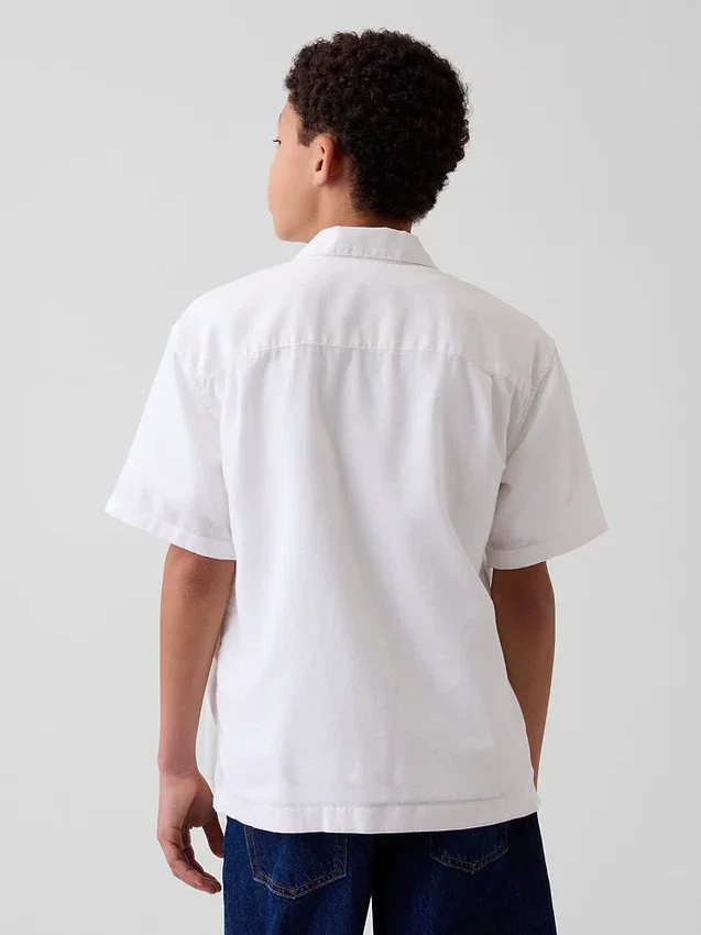 Camicia da vacanza in misto lino e cotone dal taglio morbido per bambini