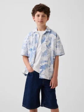 Camicia da vacanza per bambini con motivo floreale e trama in rilievo