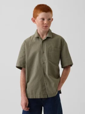 Camicia da vacanza per bambini in cotone seersucker morbido e testurizzato