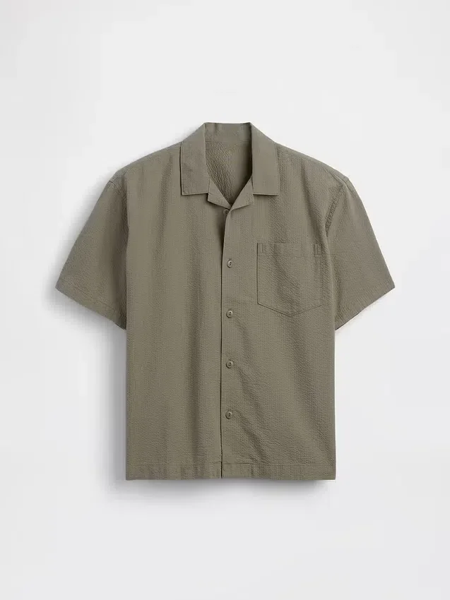 Camicia da vacanza per bambini in cotone seersucker morbido e testurizzato