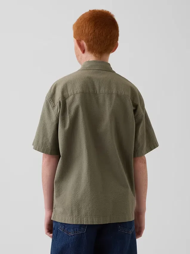 Camicia da vacanza per bambini in cotone seersucker morbido e testurizzato