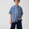 Camicia da vacanza per bambini in cotone seersucker testurizzato a quadri