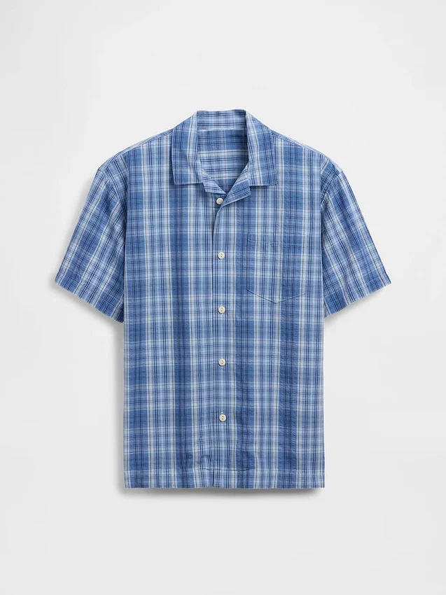 Camicia da vacanza per bambini in cotone seersucker testurizzato a quadri