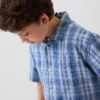 Camicia da vacanza per bambini in cotone seersucker testurizzato a quadri