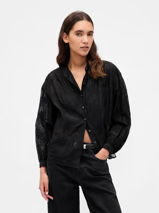 Camicia floreale in voile trasparente