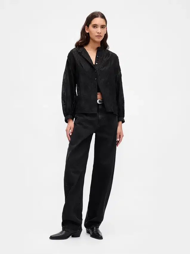 Camicia floreale in voile trasparente