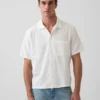 Camicia in cotone dobby dalla linea morbida con orlo dritto