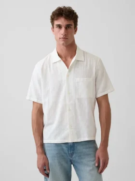 Camicia in cotone dobby dalla linea morbida con orlo dritto