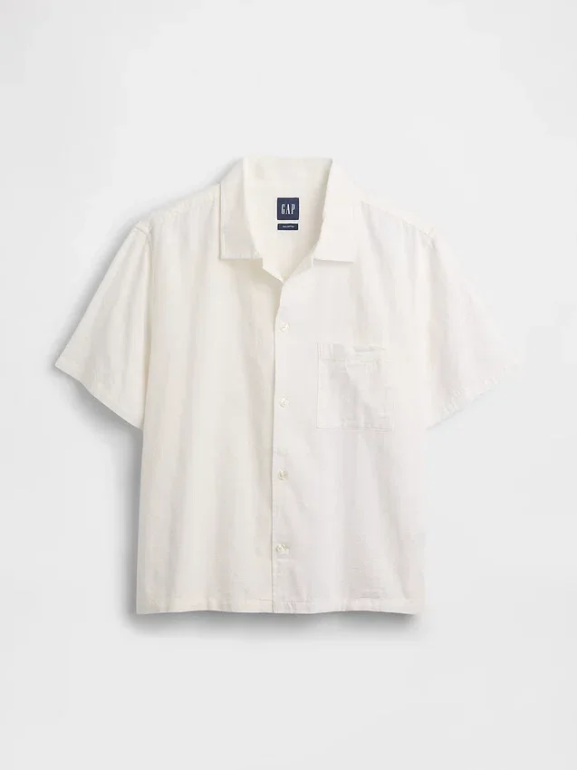 Camicia in cotone dobby dalla linea morbida con orlo dritto