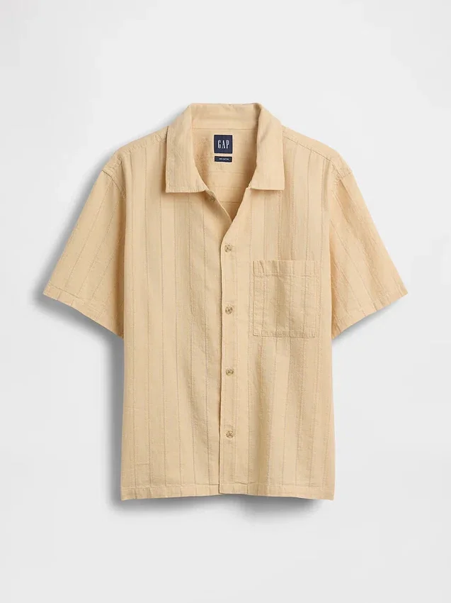 Camicia in cotone dobby dalla linea morbida con orlo dritto