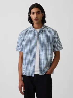 Camicia in denim a quadretti con orlo dritto e vestibilità comoda