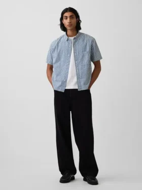 Camicia in denim a quadretti con orlo dritto e vestibilità comoda