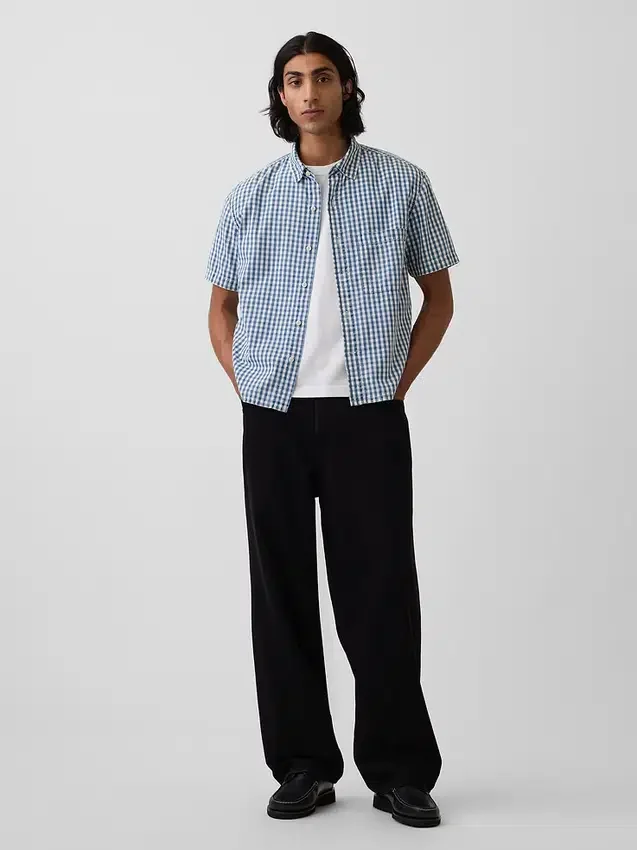 Camicia in denim a quadretti con orlo dritto e vestibilità comoda