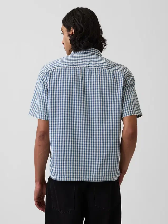 Camicia in denim a quadretti con orlo dritto e vestibilità comoda