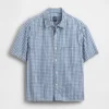 Camicia in denim a quadretti con orlo dritto e vestibilità comoda