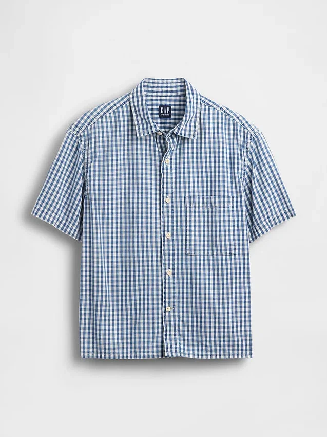 Camicia in denim a quadretti con orlo dritto e vestibilità comoda