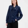 Camicia in denim con collo annodato