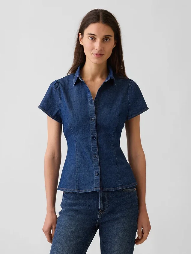 Camicia in denim con maniche ad aletta