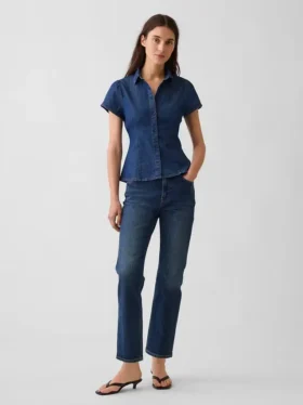Camicia in denim con maniche ad aletta