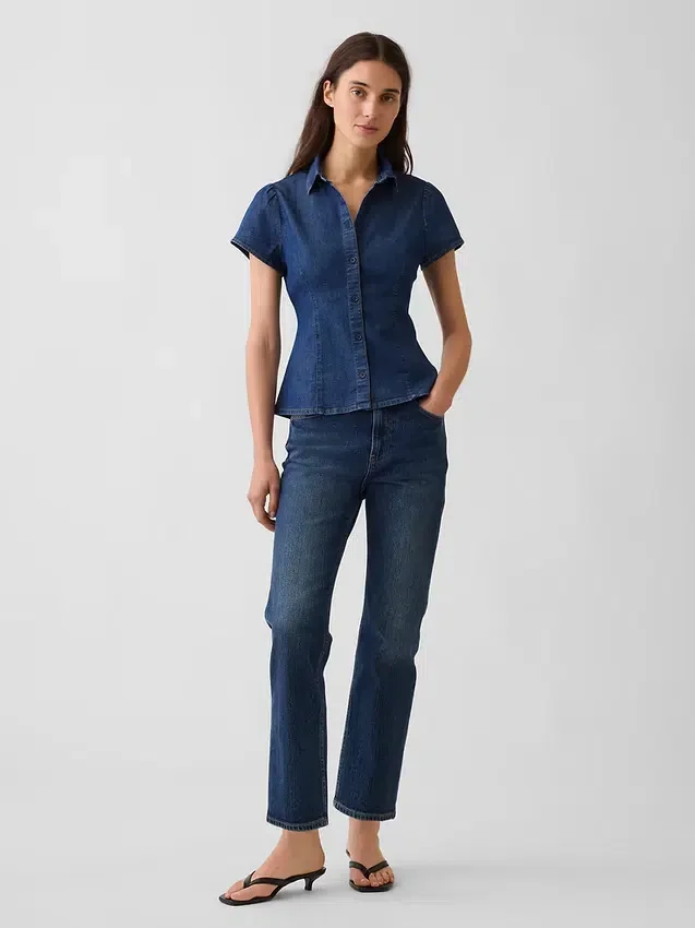 Camicia in denim con maniche ad aletta