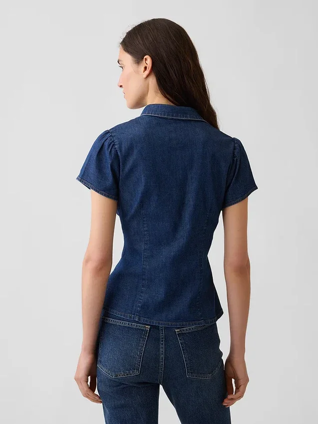 Camicia in denim con maniche ad aletta