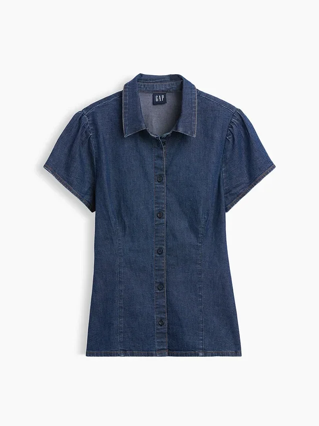 Camicia in denim con maniche ad aletta