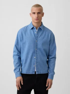 Camicia in denim dal taglio rilassato con orlo dritto