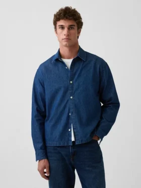 Camicia in denim dal taglio rilassato con orlo dritto