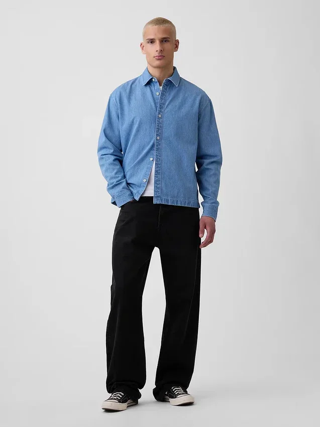 Camicia in denim dal taglio rilassato con orlo dritto