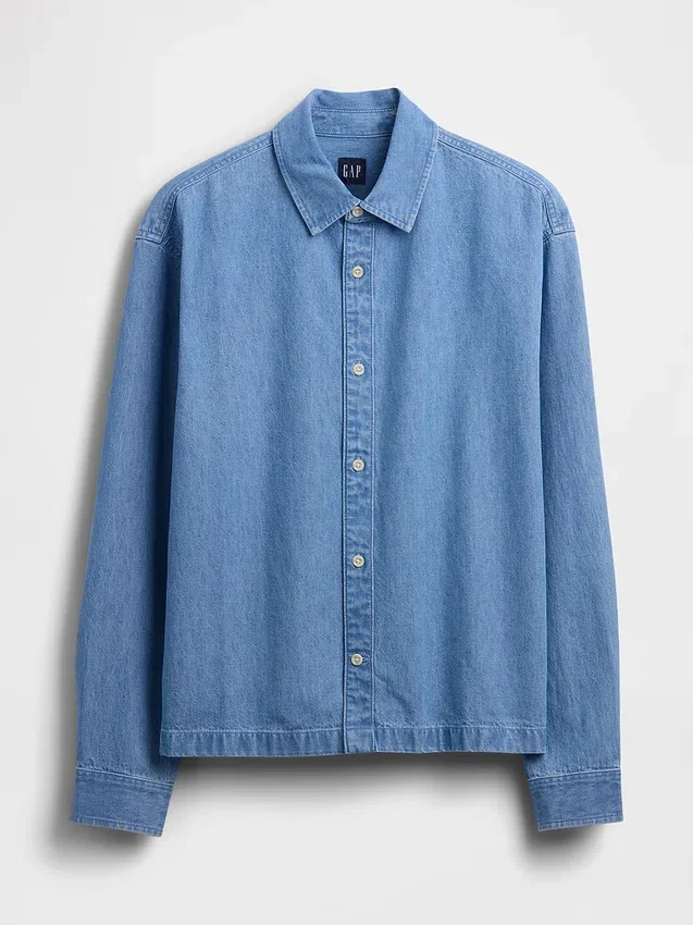 Camicia in denim dal taglio rilassato con orlo dritto