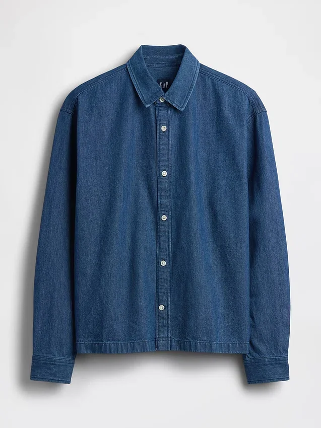 Camicia in denim dal taglio rilassato con orlo dritto