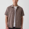 Camicia in misto lino e cotone testurizzato