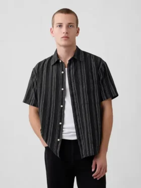 Camicia in misto lino e cotone testurizzato